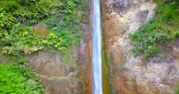 Imágenes Aéreas Drones Una Enorme Cascada Salvaje Entorno Verde Ubicado — Vídeos de Stock