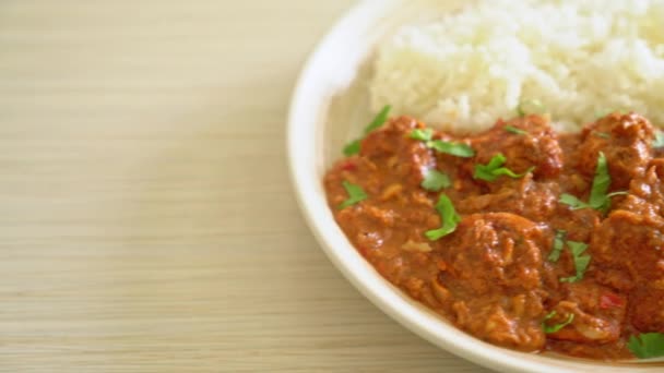Chicken Tikka Masala Rice Plate Indian Food Style — Stock video