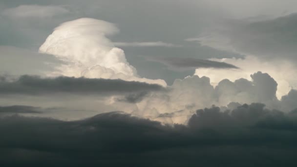 劇的なダークグレーとライトグレーのパフィーの暴風雨雲が形成されます 静的タイムラプス — ストック動画