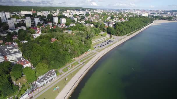 Vista Aérea Mostrando Costa Mar Báltico Gdynia City Com Blocos — Vídeo de Stock