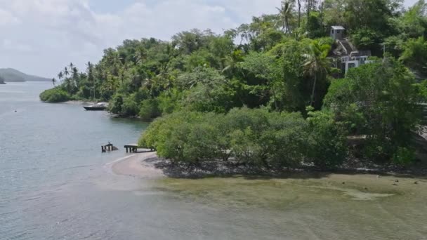 Idyllic Tropical Island Beach Saman Town Dominican Republic Aerial Shot — Stock Video