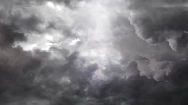 Tormenta Eléctrica Dentro Una Espesa Nube Cúmulos Cielo Oscuro — Vídeos de Stock