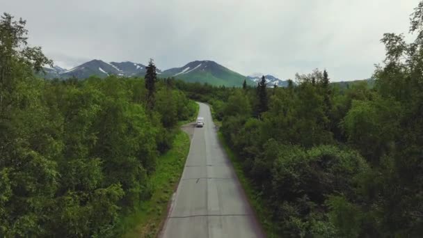 Route Sans Fin Avec Véhicule Milieu Arbres Forestiers Denses Anchorage — Video