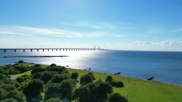 Malm Verdant Litoral Com Vista Para Ponte Oresund Copenhaga Suécia — Vídeo de Stock