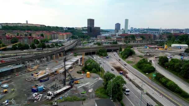 Aerial View European Route Railways Gothenburg Sweden 2009 Garda City — 비디오