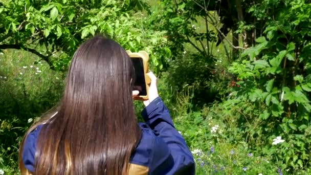 Kvinna Som Fotograferar Ett Berg — Stockvideo