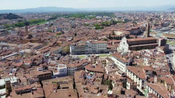 Stadsgebouwen Van Kerk Santa Maria Novella Florence Italië Luchtfoto — Stockvideo