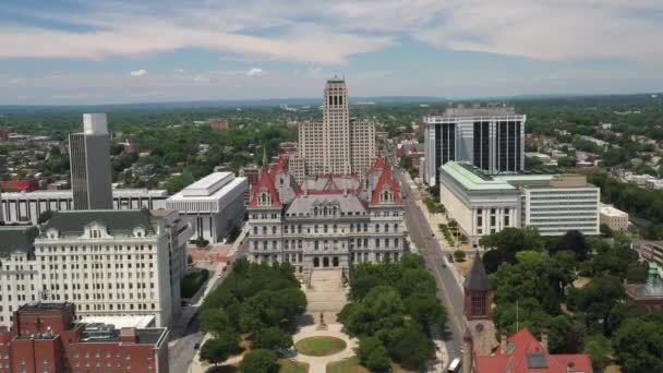 New York State Capitol Gebouw Albany New York Met Drone — Stockvideo