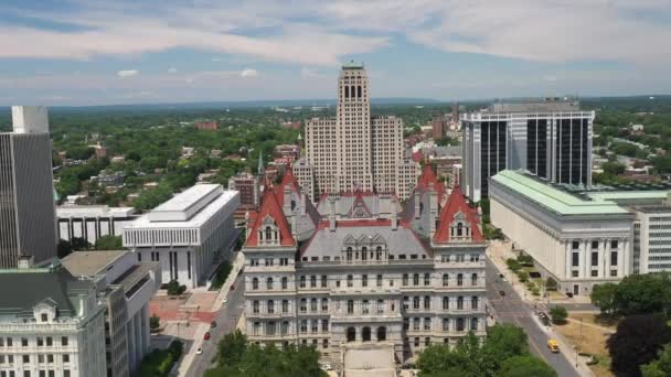 New York State Capitol Gebouw Albany New York Met Drone — Stockvideo