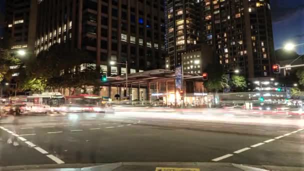 Calendário Trânsito Centro Cidade Sydney Nsw Durante Noite Agitada — Vídeo de Stock