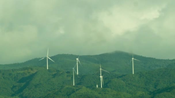 Commercial Plane Speeds Thru Famous Nabas Windmills Covered Cloudy Day — Stock Video