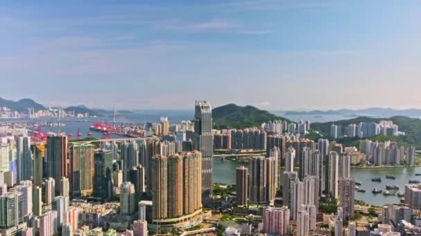 Drone Hiperlapse Tsuen Wan City Wysokie Budynki Hongkongu — Wideo stockowe