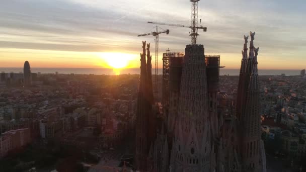 Puesta Sol Sobre Increíble Ciudad Barcelona España — Vídeos de Stock