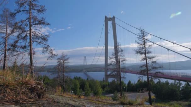 Міст Високому Узбережжі Висячий Міст Швеції — стокове відео