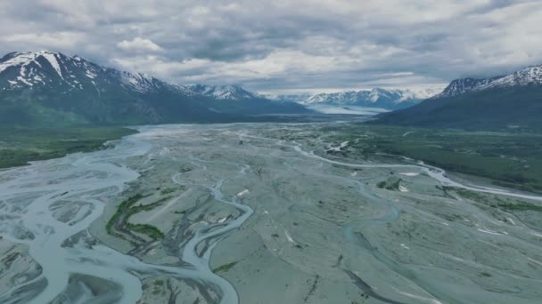 Luchtfoto Van Knik Rivier Met Uitzicht Bergen Anchorage Alaska — Stockvideo