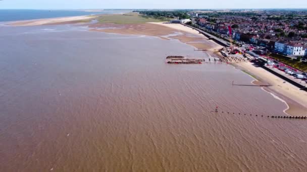 Aerea Orbita Sopra Grimsby Cleethorpes Città Turistica Suburbana Proprietà Vicino — Video Stock