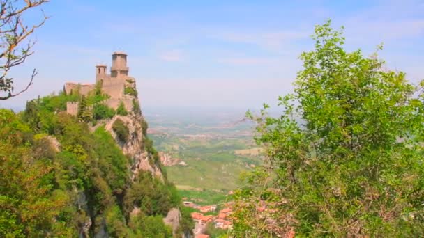 Guaita Kulesinin Panoramik Görüntüsü Gündüz Vakti San Marino Kuzey Talya — Stok video