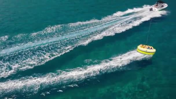 Crazy Sofa Ride Tsambika Beach Inflatable Water Sports Rhodes Greece — Stock video