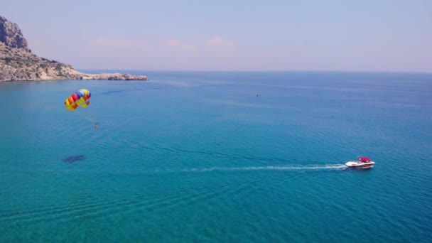 Watersports Adventure Сайті Tsambika Beach Родос Греція Широкий Постріл — стокове відео