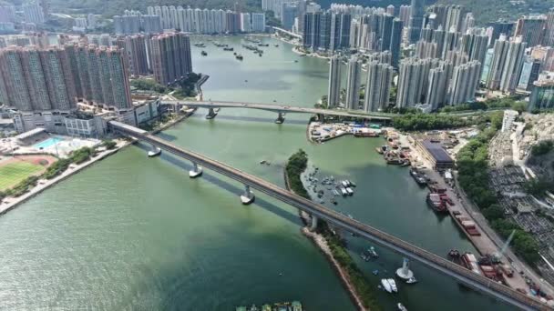 Hong Kong Daki Tsing Güney Köprüsü Kuzey Köprüsü Nün Insansız — Stok video