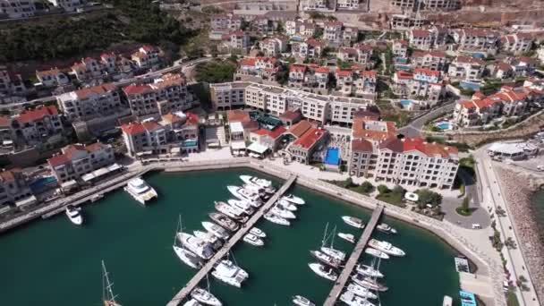 Lustica Bay Montenegro Aerial View Small Resort Town Luxury Apartment — Stok Video
