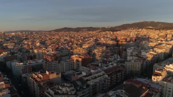 Город Барселона Видом Восход Солнца — стоковое видео
