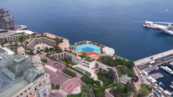 Monte Carlo Monaco Aerial View Luxury Waterfront Buildings Mediterranean Sea — стокове відео