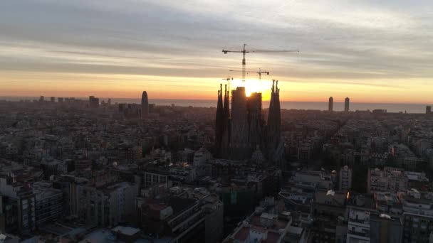 City Sunset Στη Βαρκελώνη Αεροφωτογραφία — Αρχείο Βίντεο