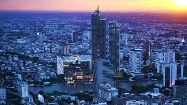 Vista Panorámica Hora Azul Del Paisaje Urbano Bangkok Iconsiam Junto — Vídeos de Stock