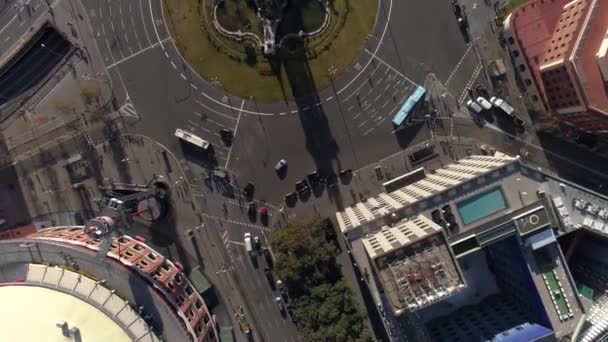 Plaa Espanya Roundabout Traffic Barcelona Top View — стокове відео