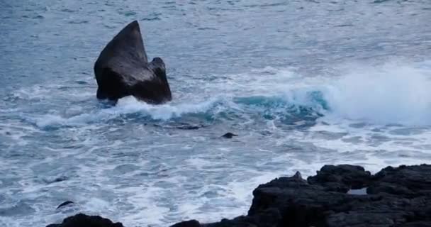 Welle Kracht Auf Abgelegene Vulkanische Basaltküste Der Atlantikinsel — Stockvideo