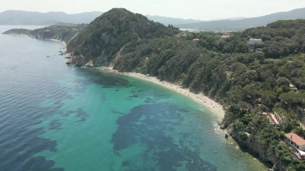 Ilha Elba Itália Costa Mediterrânea Imagens Aéreas Praia Com Águas — Vídeo de Stock