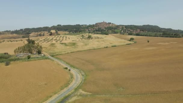 Luchtfoto Van Toscane Italië Cultuurvelden Zomer — Stockvideo