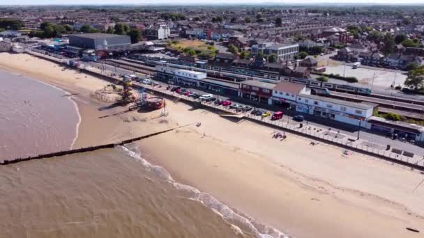 Vedere Aeriană Orbitând Grimsby Cleethorpes Vacanță Plajă Coastă Malul Mării — Videoclip de stoc