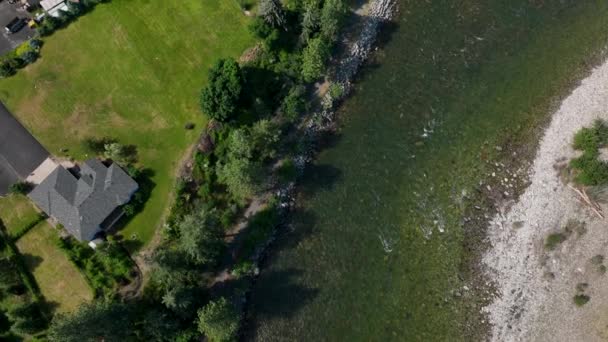 Вид Сверху Воздуха Дома Вдоль Реки Спокан Восточном Вашингтоне — стоковое видео
