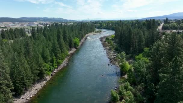 Spokane Nehri Nin Geniş Hava Manzarası Spokane Vadisi Nden Uzakta — Stok video