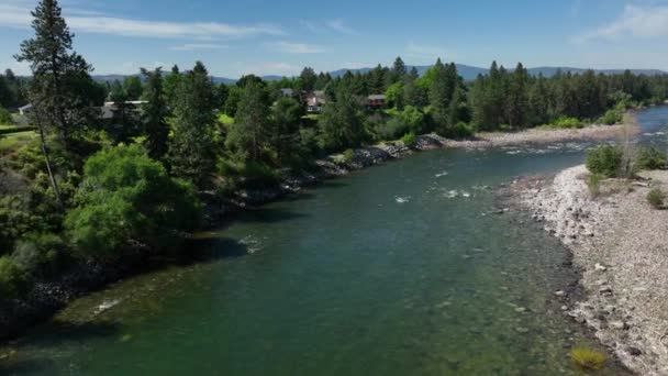 Letecký Pohled Dlouhou Klikatou Řeku Spokane Státě Washington — Stock video