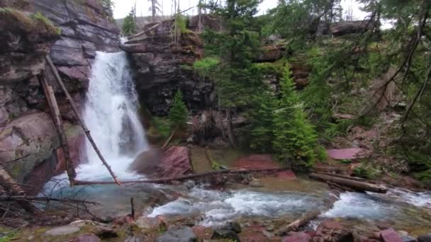 Szent Mária Vízesés Érintetlen Természete Gleccser Nemzeti Park Montana Usa — Stock videók