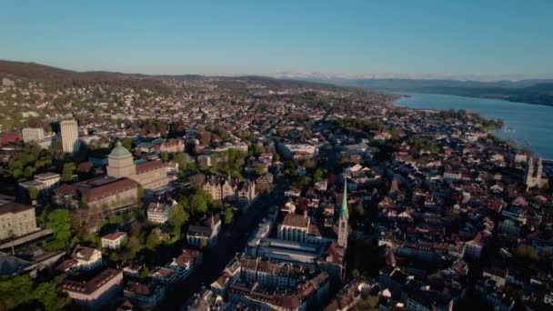 Vista Aérea Establishment Cidade Oldtown Cityscape Zurique Por Sol Panela — Vídeo de Stock