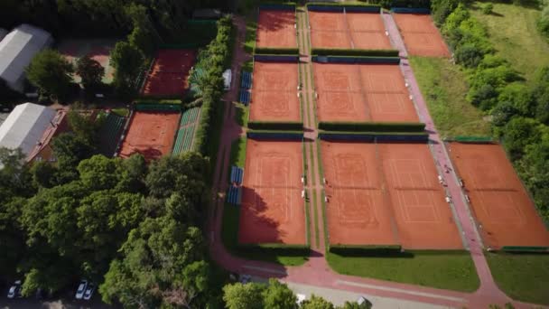 Leere Tennisplätze Öffentlichen Park Gdynia Polen Antenne — Stockvideo