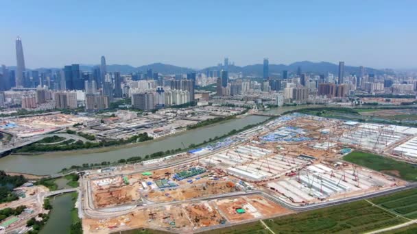 Construção Grande Escala Centro Hong Kong Vista Aérea — Vídeo de Stock