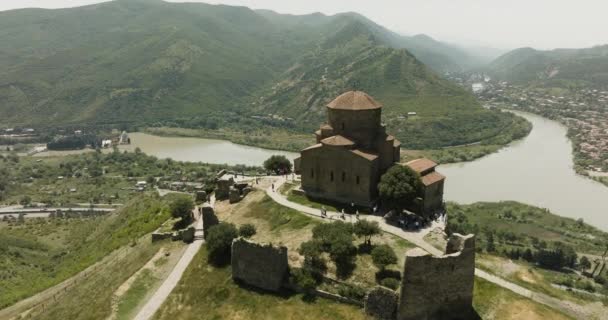 2010 People Famous Jvari Monastery Mountaintop Overview Rivers Aragvi Mtkvari — 비디오
