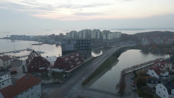 Luftaufnahme Der Neuen Häuser Khilstroms Kaj Der Marinestadt Karlskrona Schweden — Stockvideo
