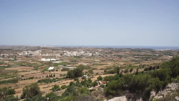 Paisagem Rural Com Mar Mediterrâneo Uma Pequena Cidade Distância Ilha — Vídeo de Stock