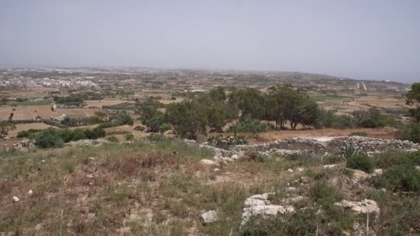 Paisagem Rural Com Mar Mediterrâneo Uma Pequena Cidade Distância Ilha — Vídeo de Stock