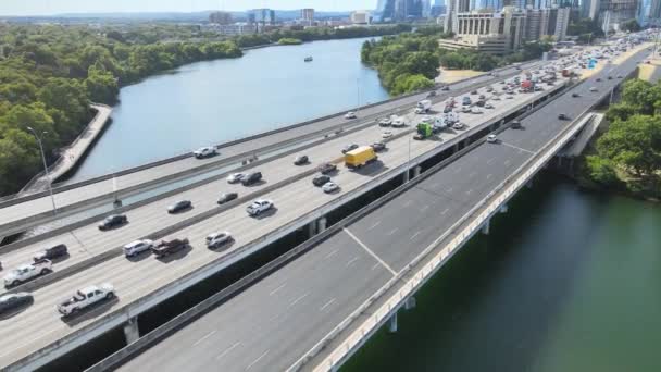 Maak Drone Beelden Van Spitsuur Verkeer Austin Texas Het Spitsuur — Stockvideo