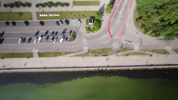Top View Seaside Boulevard Gdynia Poland Road Intersection Cars Parking — Vídeo de Stock