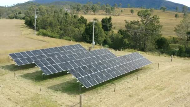 Aerial Drone Rural Renewable Energy Solar Panel Farm Australian Countryside — 图库视频影像