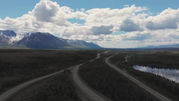 Alaska Denali Ulusal Parkı Yakınlarındaki Mountain Peaks Granite Creek Güneşli — Stok video