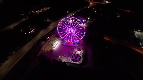 Zlatibor Serbia Night Aerial View Ferris Wheel Amusement Park Lights — Stock Video